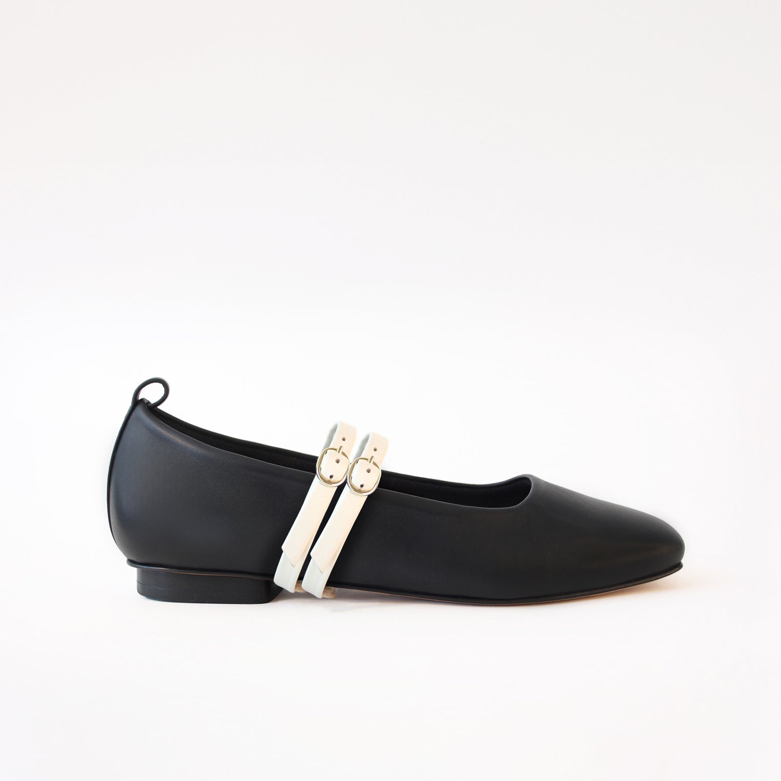 Black - Off White Leather Double Straps
