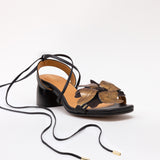 Black Heeled Swap Sandal Brown Flower with Gladiator