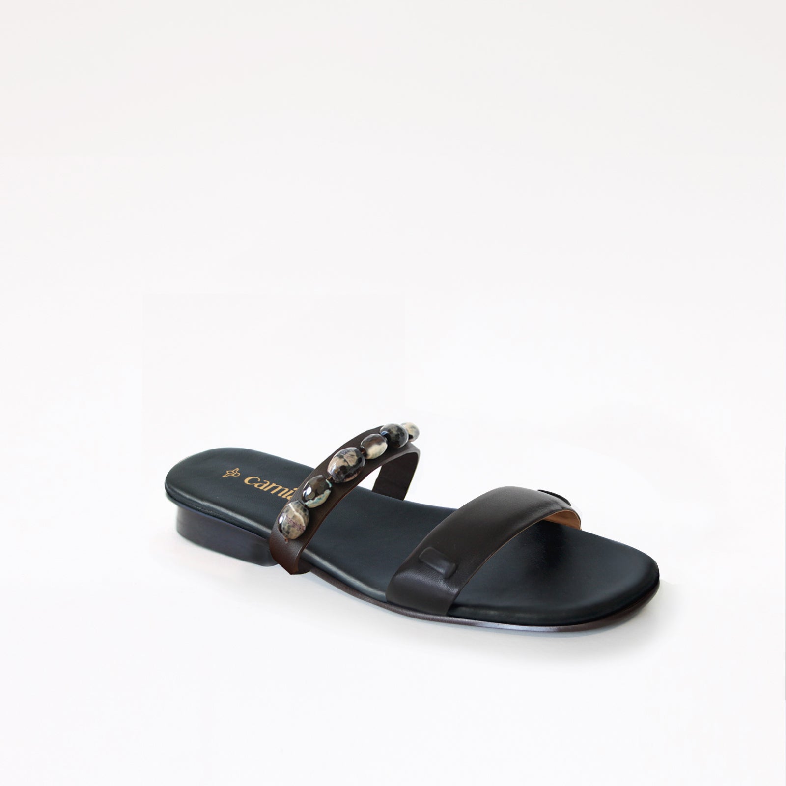 Black Swap Sandal with Agatas