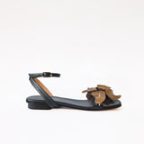 Black Swap Flat Sandal Brown Flower