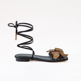 Black Swap Flat Sandal Brown Flower Black Gladiator