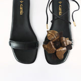 Black Swap Flat Sandal Brown Flower Black Gladiator