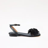 Black Flat Swap Sandal Charcoal Camia Flower