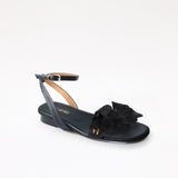 Black Flat Swap Sandal Charcoal Camia Flower