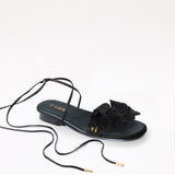 Black Flat Swap Sandal Charcoal Flower Gladiator