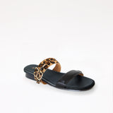 Black Flat Swap Sandal Double Leopard