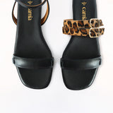 Black Flat Swap Sandal Double Leopard