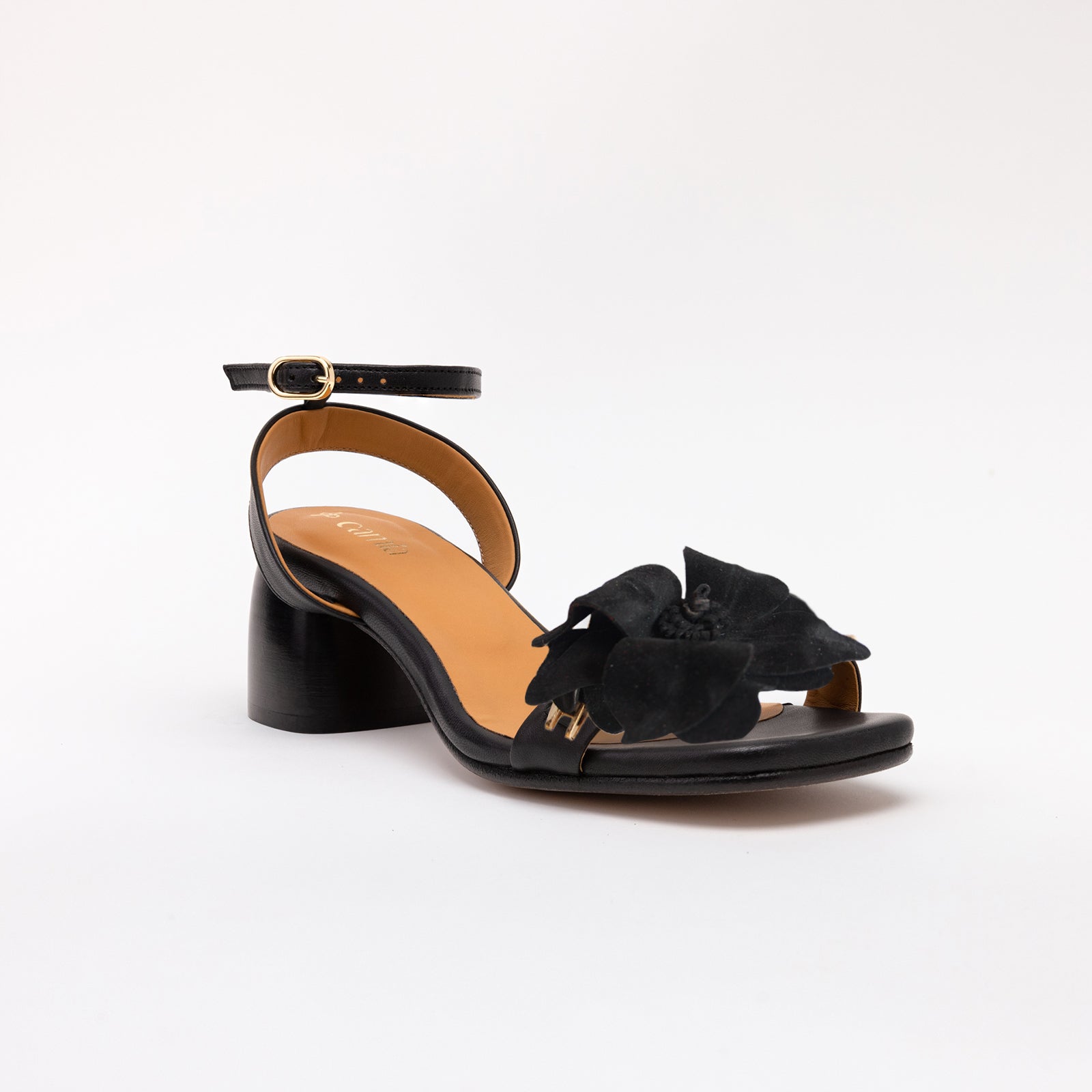 Black Heeled Swap Sandal Charcoal Camia Flower
