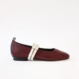 Burgundy - Double Lane Off White