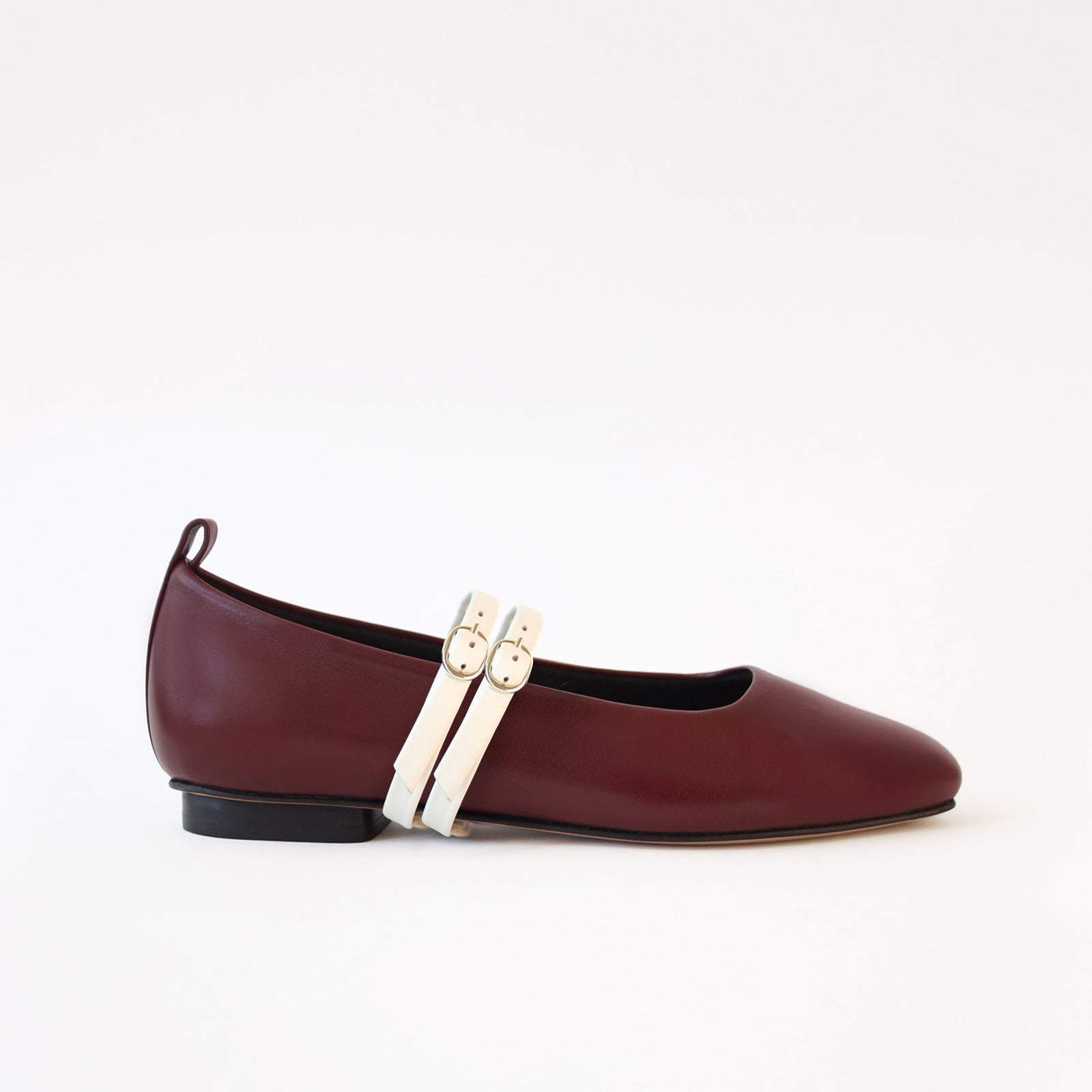 Burgundy - Double Lane Off White