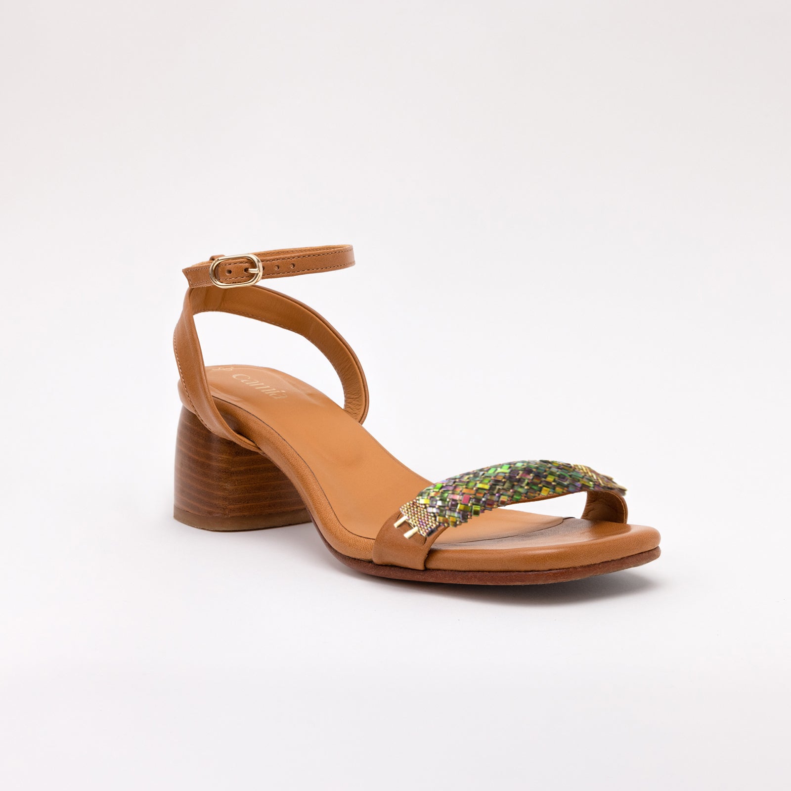 Camel Heeled Swap Sandal Aqua